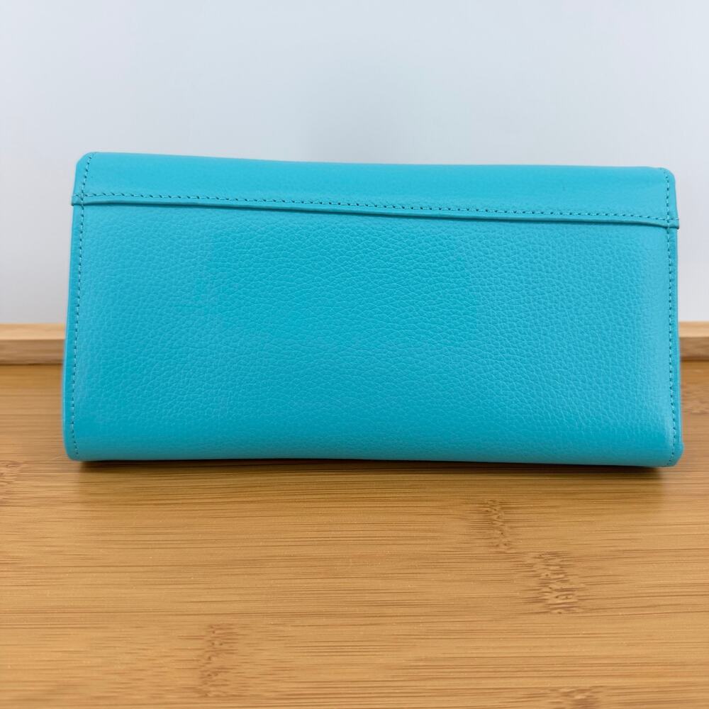 Turquoise Pebbled Leather Continental Flap Wallet Y2K Streetwear Quiet Luxury - Picture 2 of 5